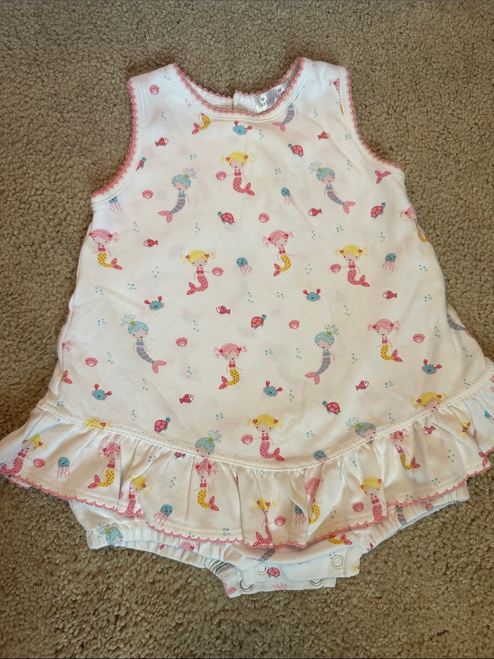 Kissy Kissy White Baby Bodysuit with Pink Trim and Pastel Sea Print